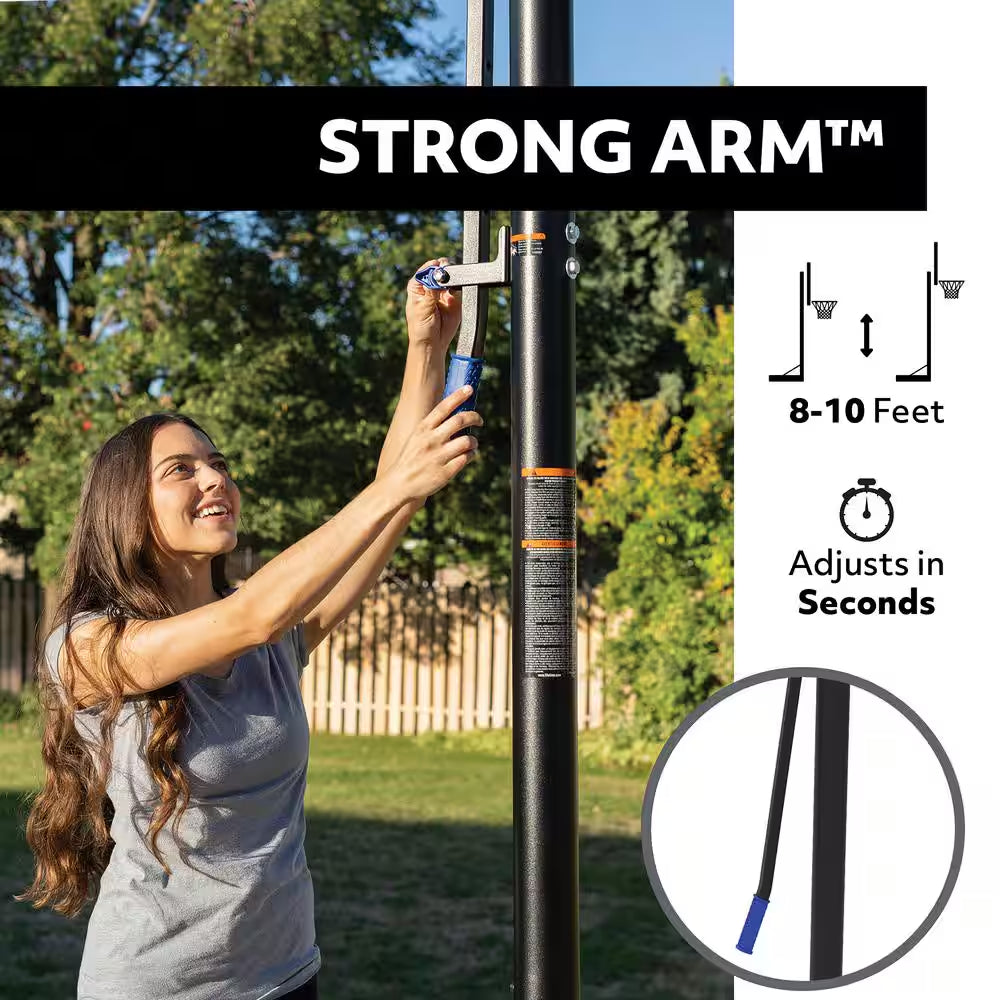 Adjustable Polycarbonate Portable Basketball Hoop - 48In. Backboard and 8 to 10 Ft. Rim Height