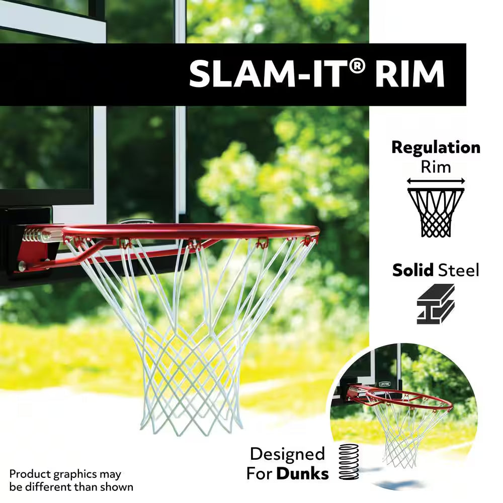 Adjustable Polycarbonate Portable Basketball Hoop - 48In. Backboard and 8 to 10 Ft. Rim Height