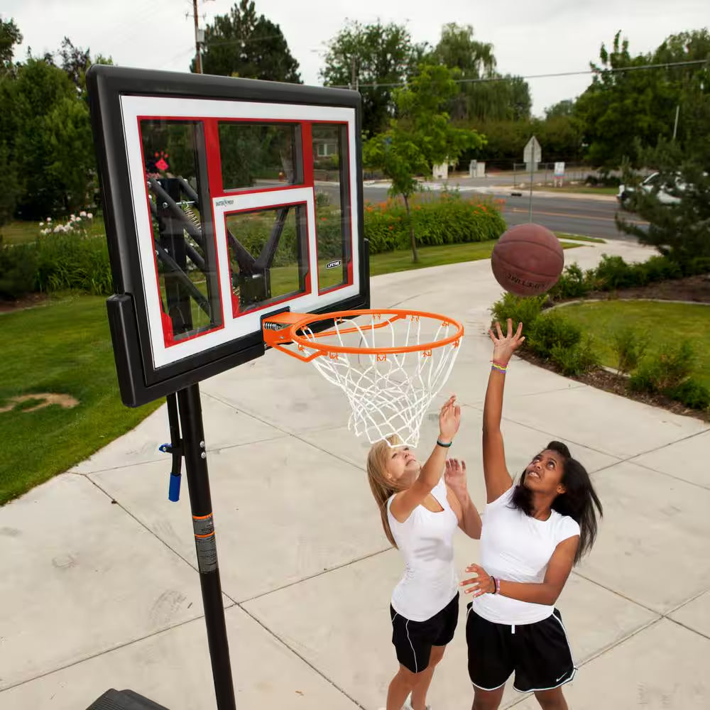 Adjustable Polycarbonate Portable Basketball Hoop - 48In. Backboard and 8 to 10 Ft. Rim Height