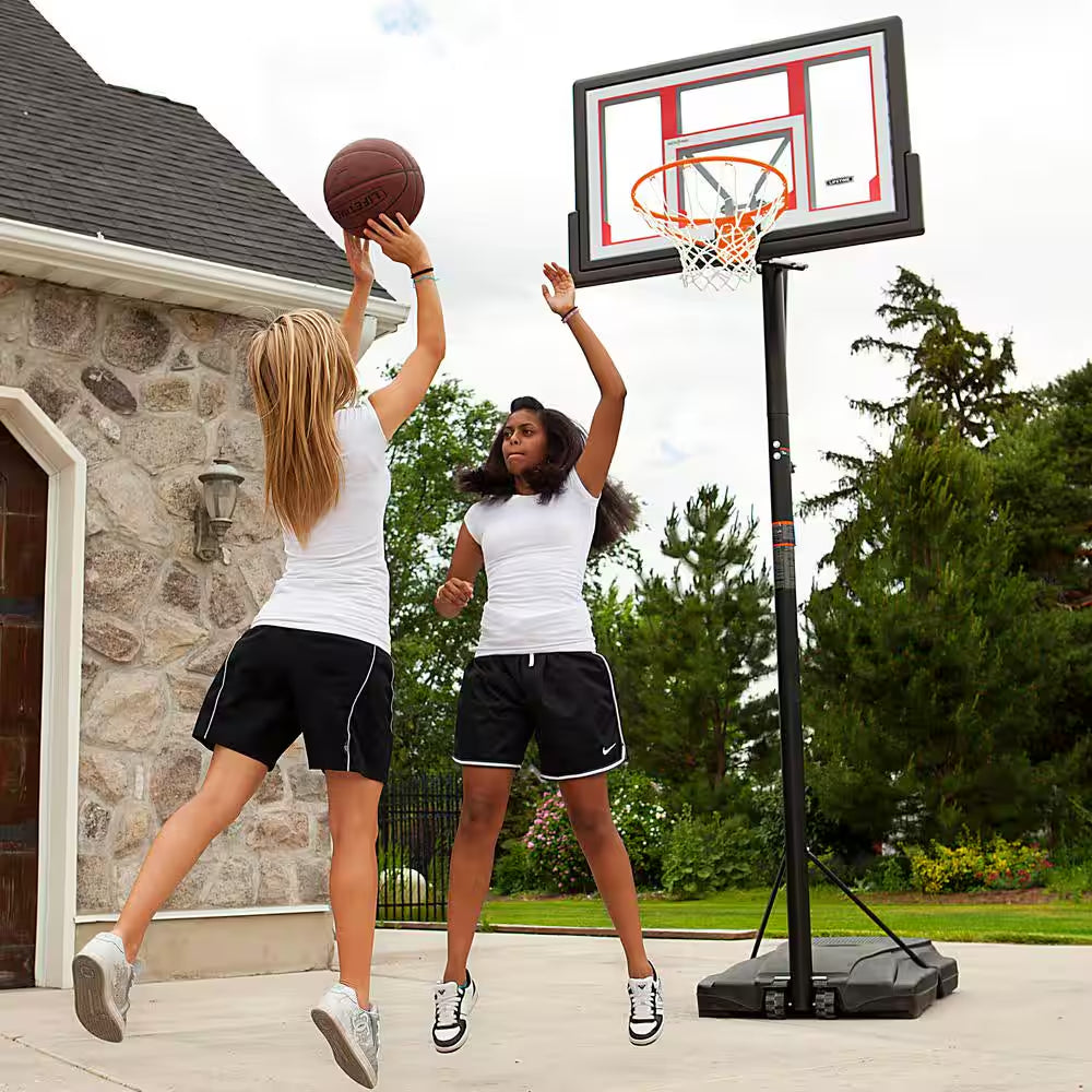 Adjustable Polycarbonate Portable Basketball Hoop - 48In. Backboard and 8 to 10 Ft. Rim Height