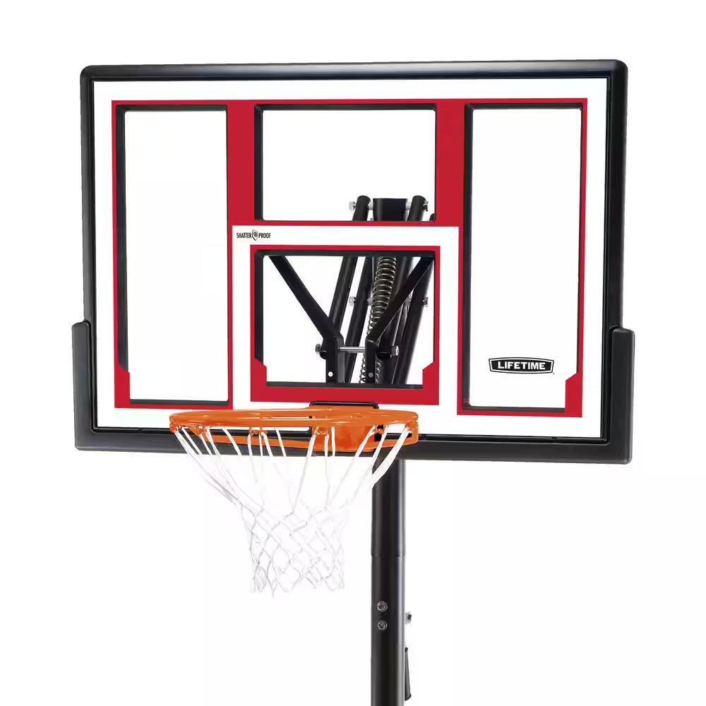 Adjustable Polycarbonate Portable Basketball Hoop - 48In. Backboard and 8 to 10 Ft. Rim Height