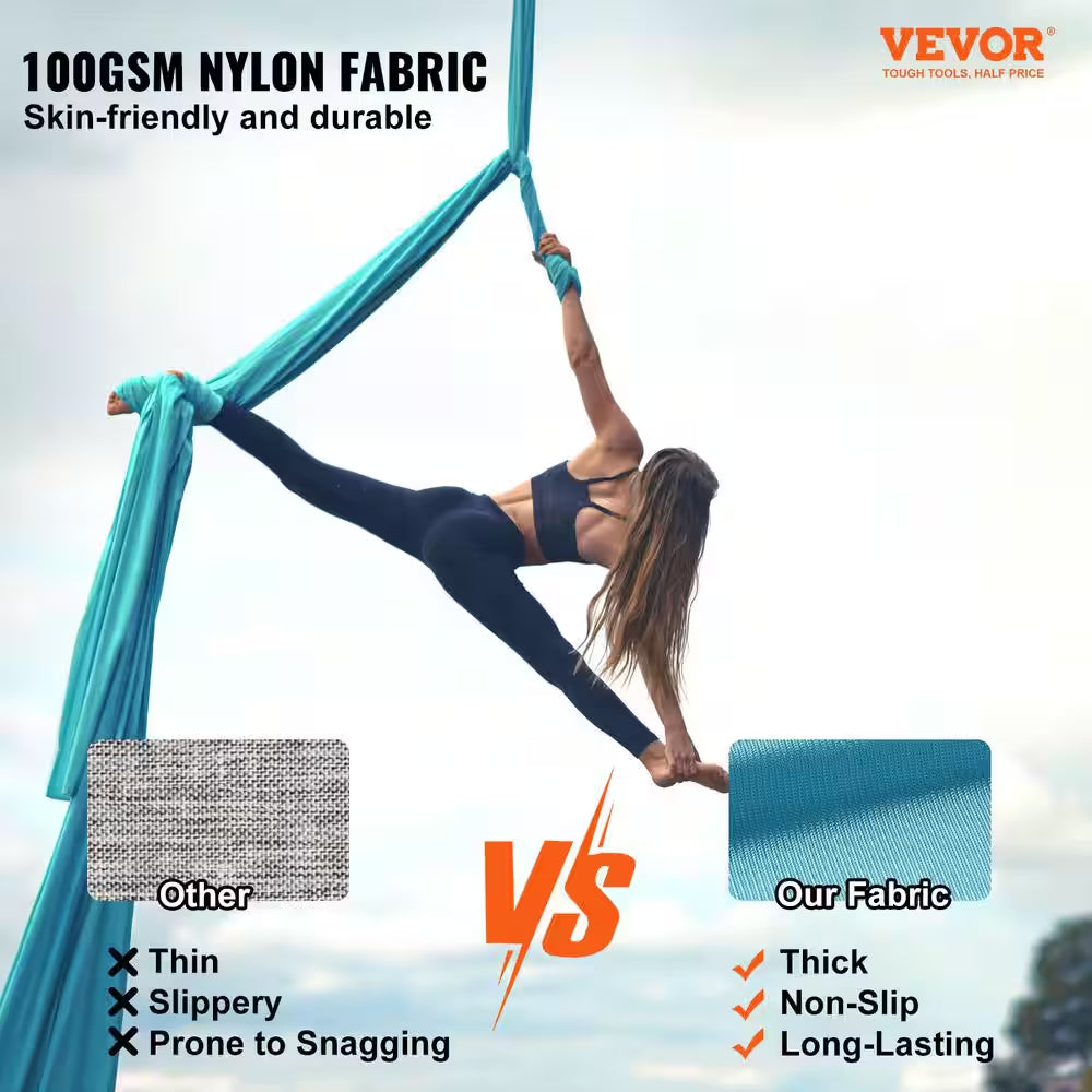 Aerial Silk and Yoga Swing 11 Yards Aerial Yoga Ha Mmock Kit with 100Gsm Nylon Fabric Full Rigging Hardware, Blue