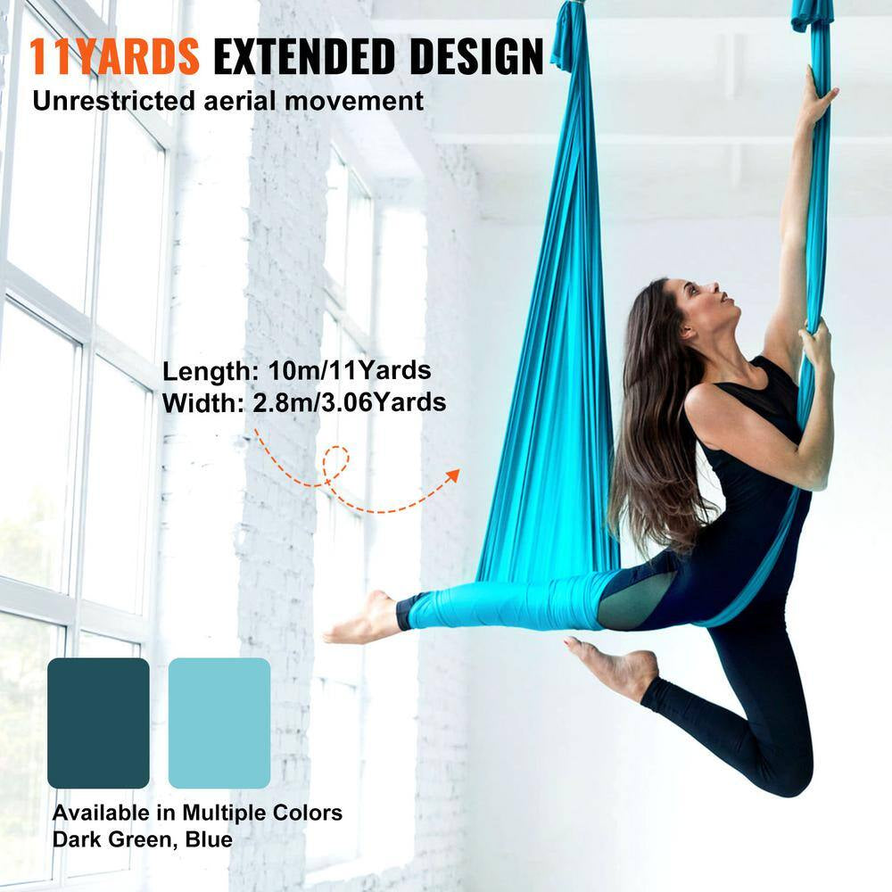 Aerial Silk and Yoga Swing 11 Yards Aerial Yoga Ha Mmock Kit with 100Gsm Nylon Fabric Full Rigging Hardware, Blue