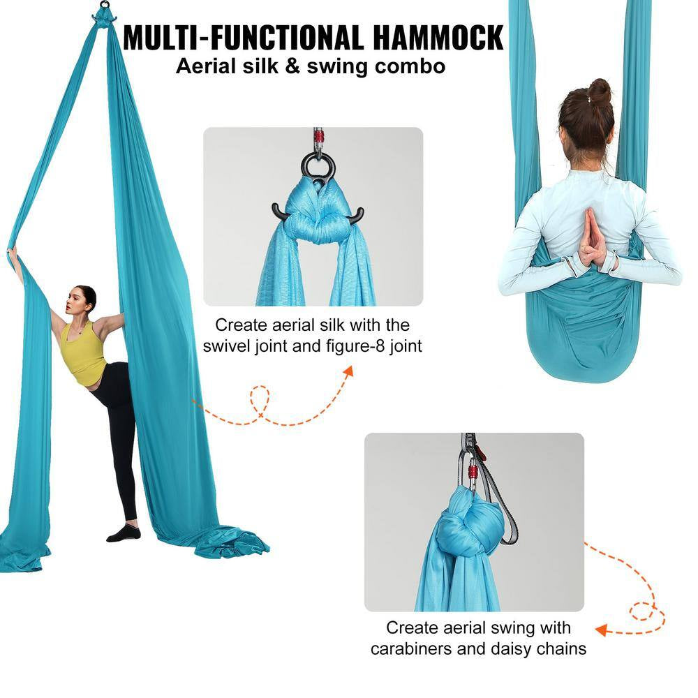 Aerial Silk and Yoga Swing 11 Yards Aerial Yoga Ha Mmock Kit with 100Gsm Nylon Fabric Full Rigging Hardware, Blue