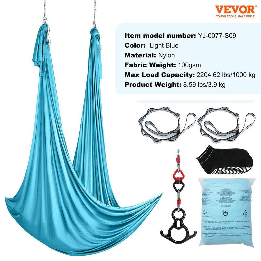 Aerial Silk and Yoga Swing 11 Yards Aerial Yoga Ha Mmock Kit with 100Gsm Nylon Fabric Full Rigging Hardware, Blue