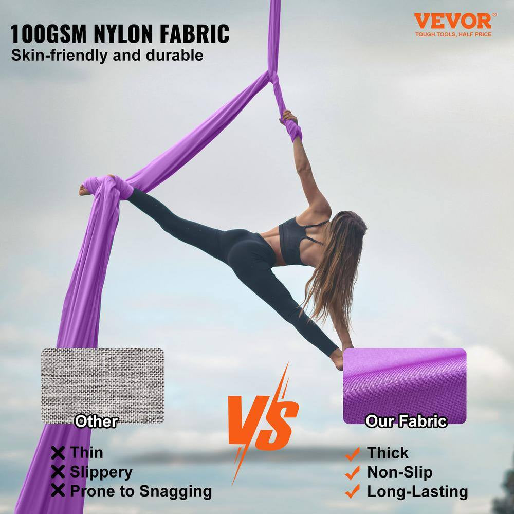 Aerial Silk and Yoga Swing 8.7 Yards Aerial Yoga Hammock Kit with 100Gsm Nylon Fabric, Purple