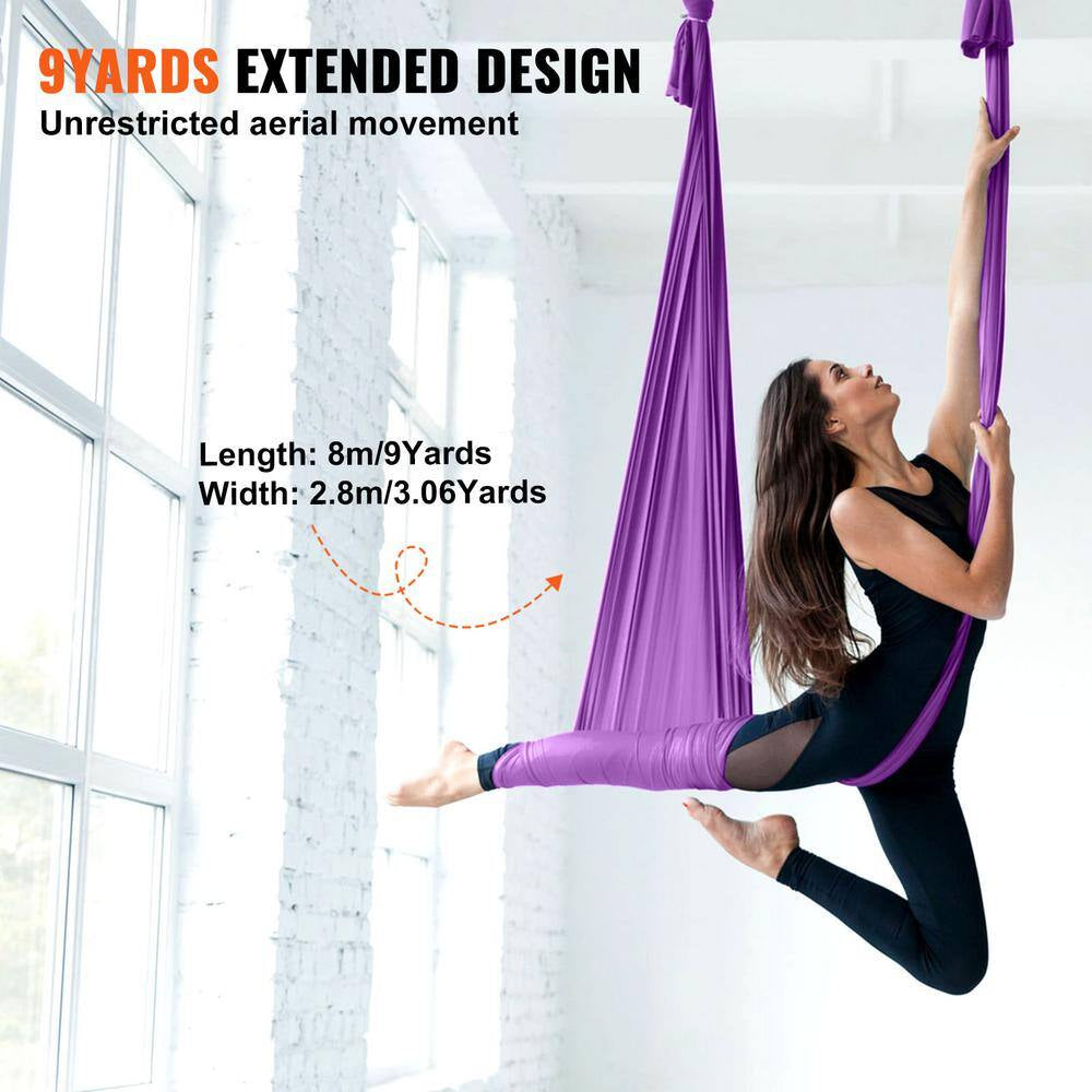 Aerial Silk and Yoga Swing 8.7 Yards Aerial Yoga Hammock Kit with 100Gsm Nylon Fabric, Purple