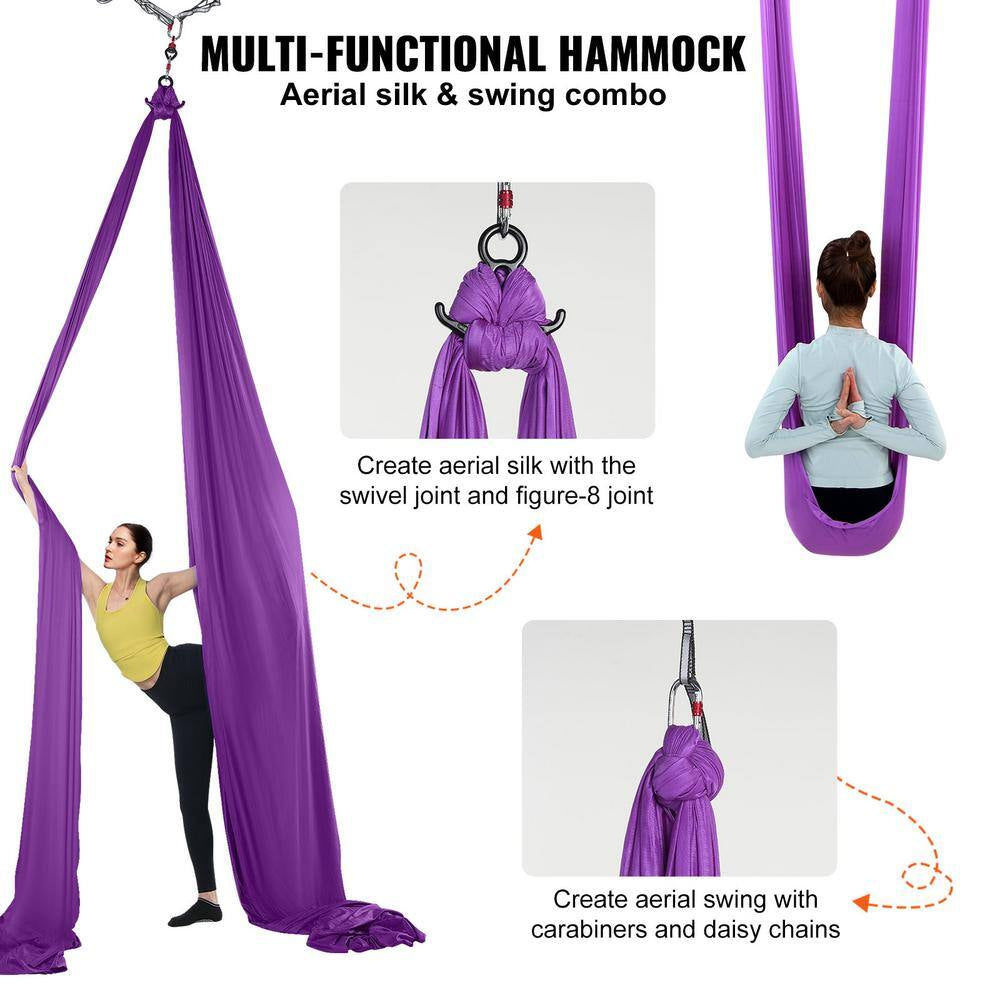 Aerial Silk and Yoga Swing 8.7 Yards Aerial Yoga Hammock Kit with 100Gsm Nylon Fabric, Purple