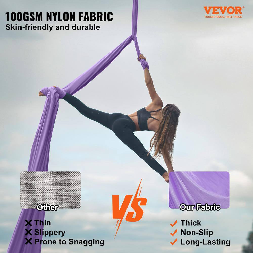 Aerial Yoga Ha Mmock and Swing 4.4 Yards Yoga Starter Kit with 100Gsm Nylon Fabric Full Rigging Hardware, Purple