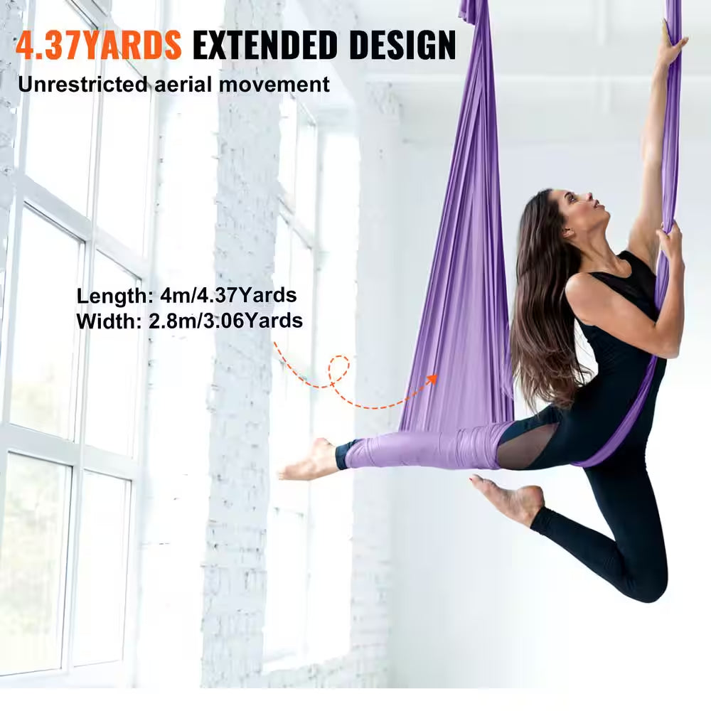 Aerial Yoga Ha Mmock and Swing 4.4 Yards Yoga Starter Kit with 100Gsm Nylon Fabric Full Rigging Hardware, Purple