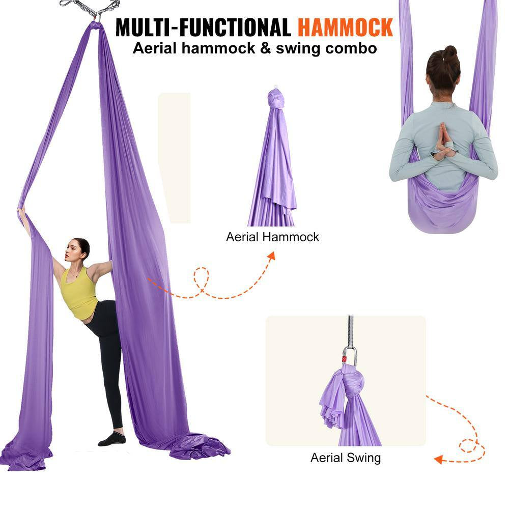 Aerial Yoga Ha Mmock and Swing 4.4 Yards Yoga Starter Kit with 100Gsm Nylon Fabric Full Rigging Hardware, Purple