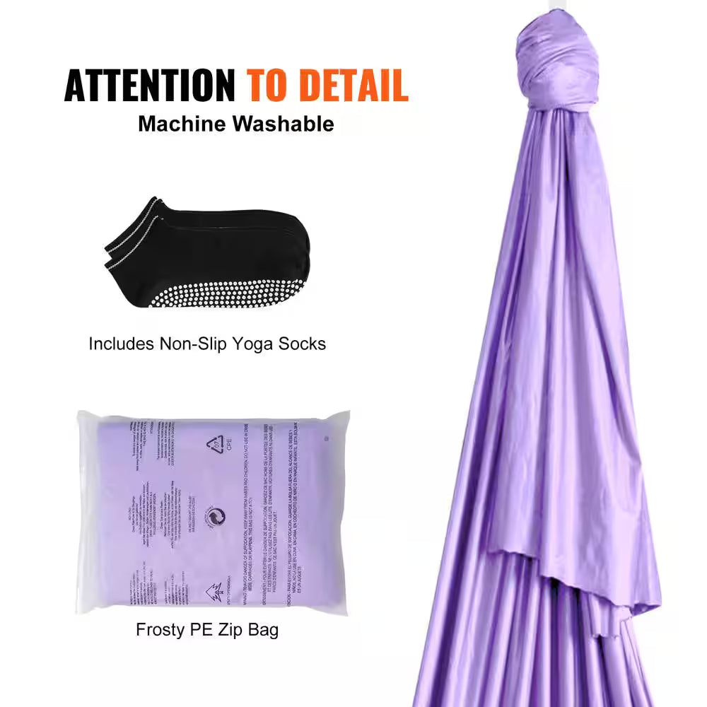 Aerial Yoga Ha Mmock and Swing 4.4 Yards Yoga Starter Kit with 100Gsm Nylon Fabric Full Rigging Hardware, Purple