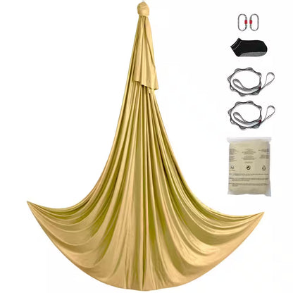 Aerial Yoga Hammock & Swing, 4.4 Yards, Aerial Yoga Starter Kit in Gold, with 100Gsm Nylon Fabric, Full Rigging Hardware