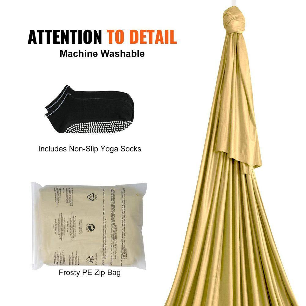 Aerial Yoga Hammock & Swing, 4.4 Yards, Aerial Yoga Starter Kit in Gold, with 100Gsm Nylon Fabric, Full Rigging Hardware