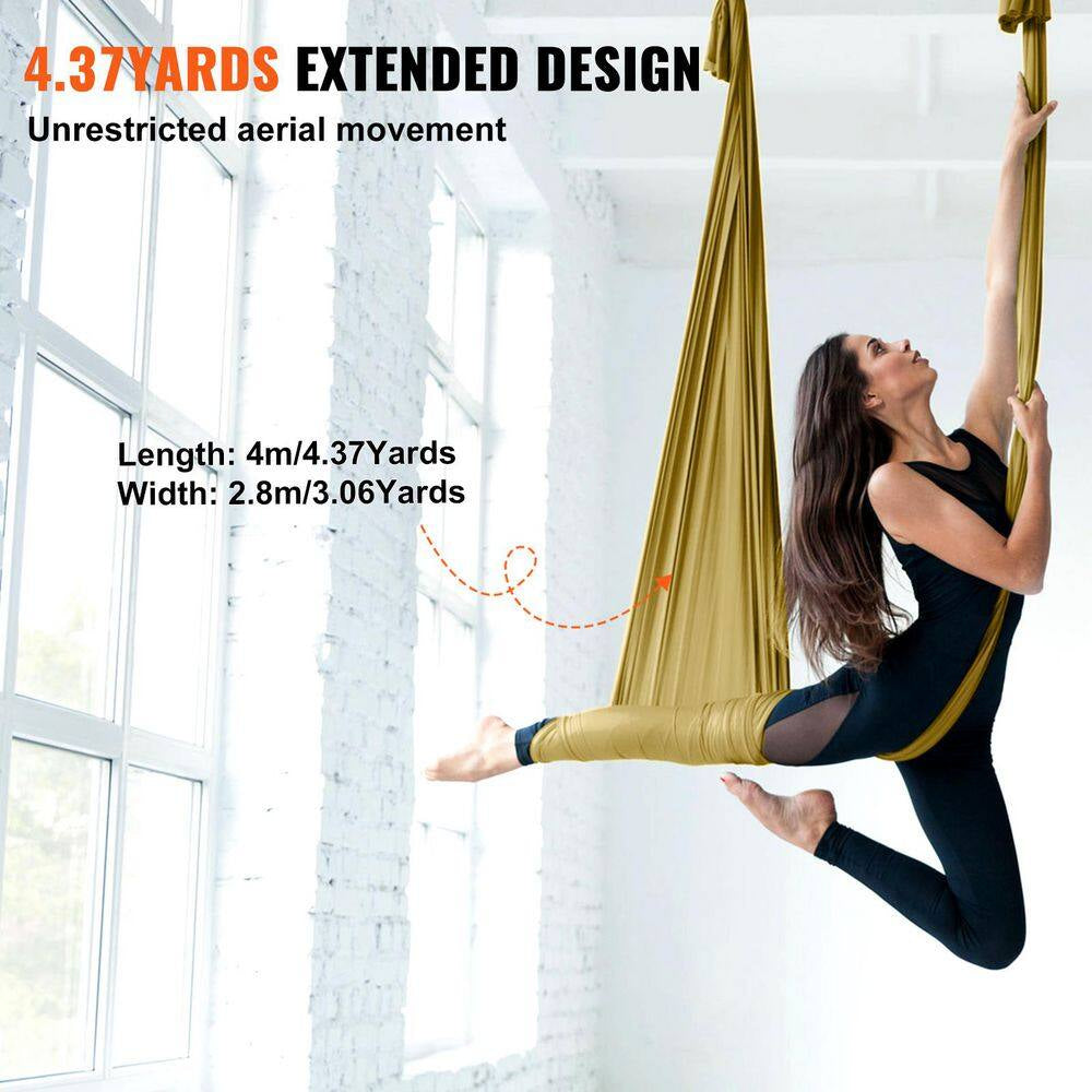 Aerial Yoga Hammock & Swing, 4.4 Yards, Aerial Yoga Starter Kit in Gold, with 100Gsm Nylon Fabric, Full Rigging Hardware