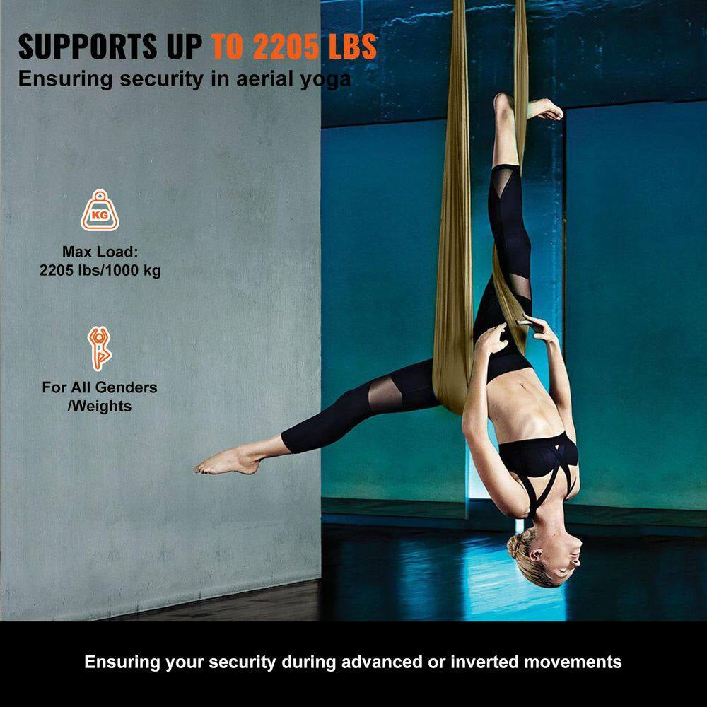 Aerial Yoga Hammock & Swing, 4.4 Yards, Aerial Yoga Starter Kit in Gold, with 100Gsm Nylon Fabric, Full Rigging Hardware
