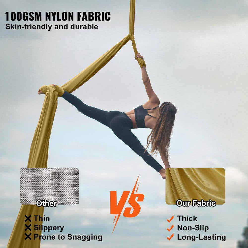 Aerial Yoga Hammock & Swing, 4.4 Yards, Aerial Yoga Starter Kit in Gold, with 100Gsm Nylon Fabric, Full Rigging Hardware