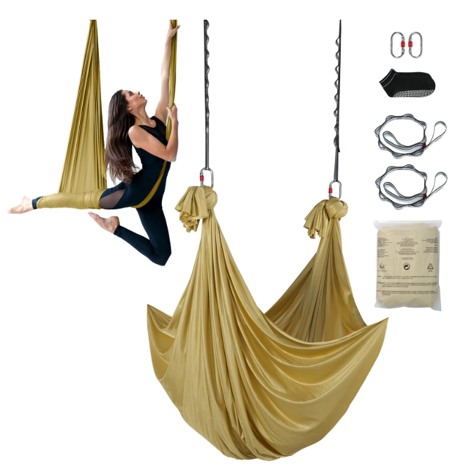 Aerial Yoga Hammock Swing Kit - 4.4 Yards Nylon with Full Hardware (Gold)