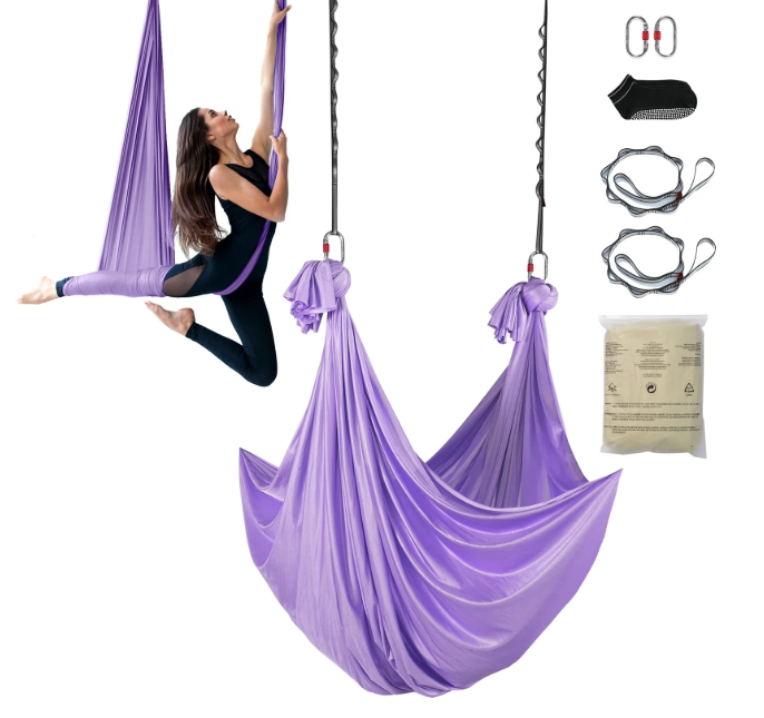 Aerial Yoga Hammock Swing Kit - 4.4 Yards Nylon with Full Hardware (Purple)