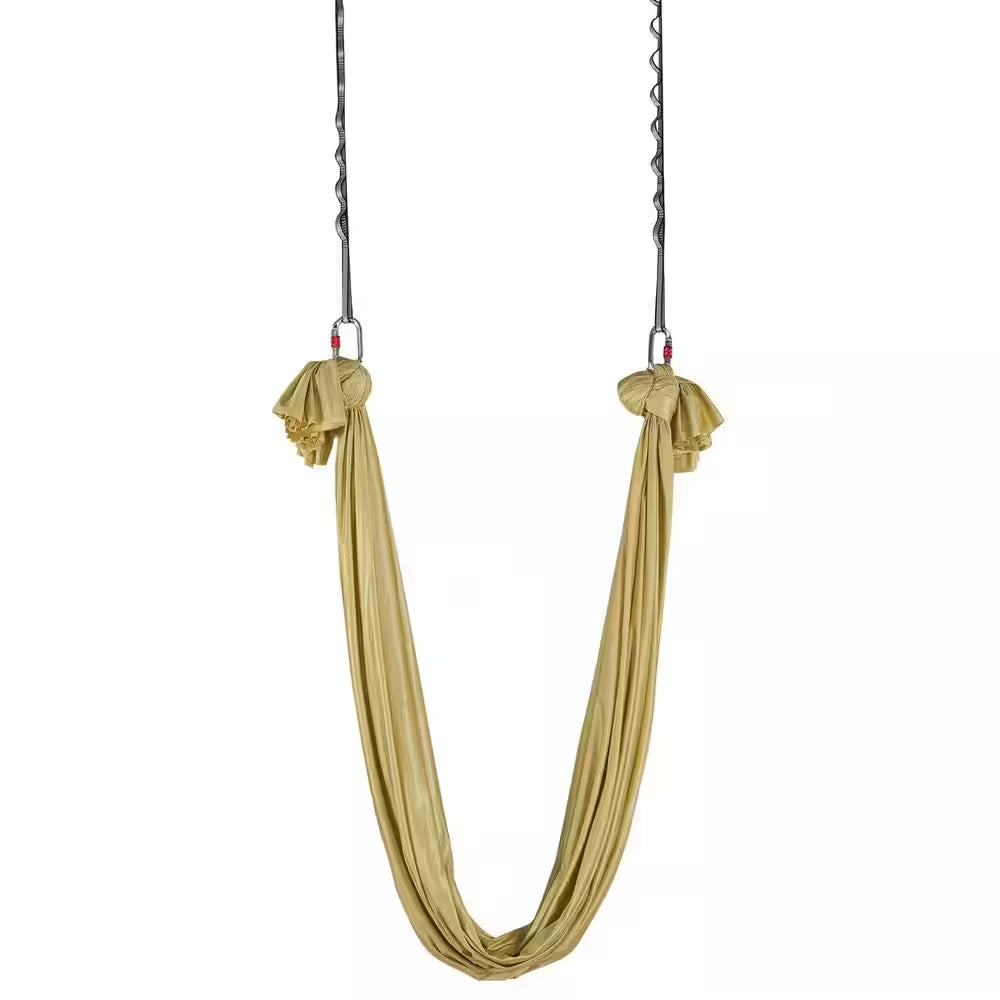 Aerial Yoga Hammock and Swing, 4.4 Yds. 100Gsm Nylon Fabric Kit, Full Hardware, Antigravity Fitness for All Levels, Gold