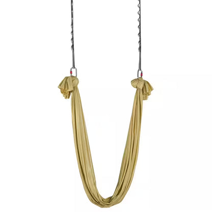 Aerial Yoga Hammock and Swing, 4.4 Yds. 100Gsm Nylon Fabric Kit, Full Hardware, Antigravity Fitness for All Levels, Gold