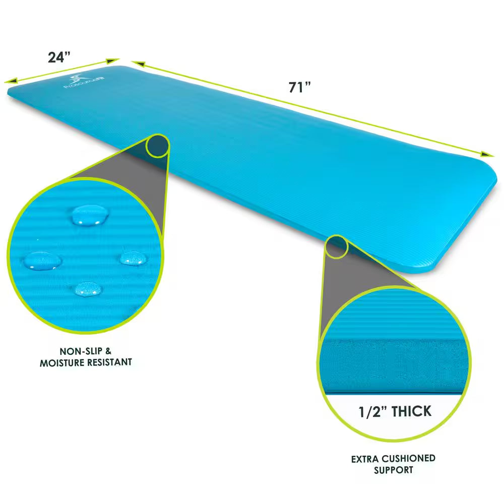 All Purpose Aqua 71 In. L X 24 In. W X 0.5 In. T Thick Yoga and Pilates Exercise Mat Non Slip (11.83 Sq. Ft.)