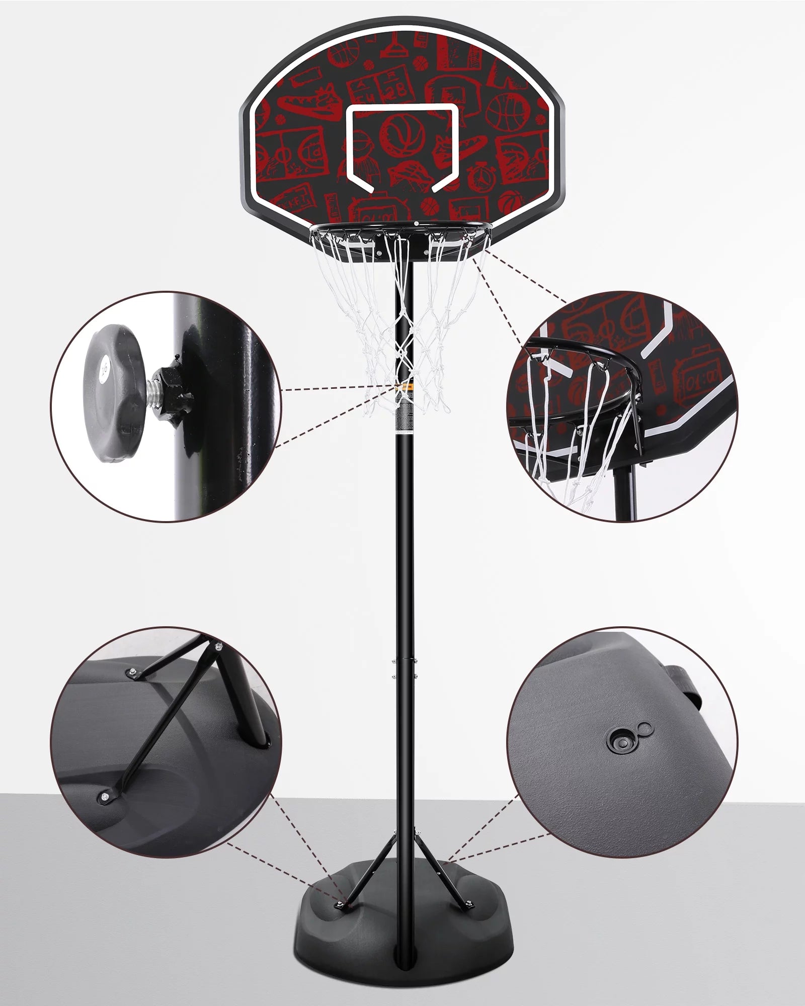 Basketball Hoop 32" Basketball Goal System Outdoor Height Adjustable 5.5Ft - 7.5Ft Orange Fashion Backboard