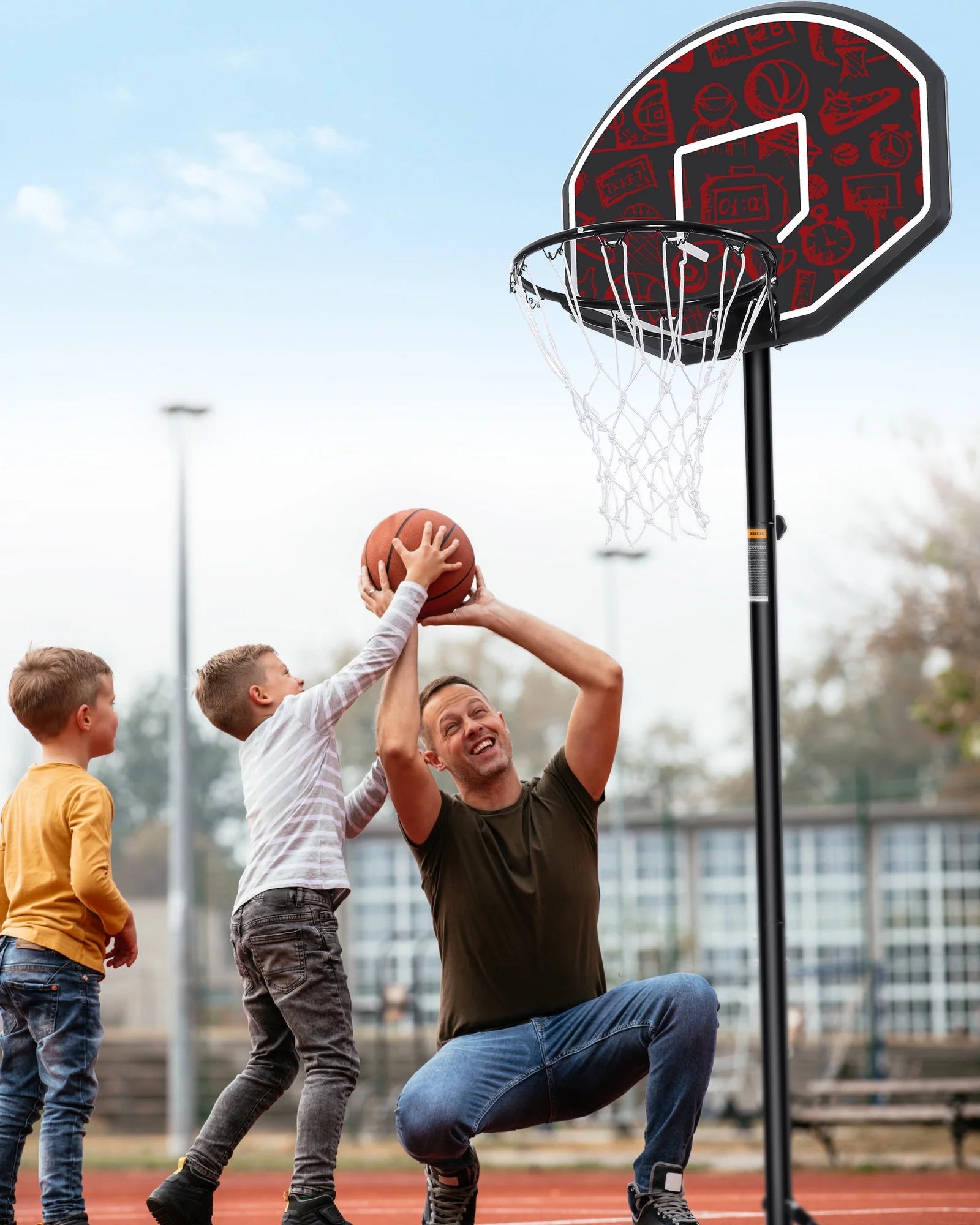Basketball Hoop 32" Basketball Goal System Outdoor Height Adjustable 5.5Ft - 7.5Ft Orange Fashion Backboard