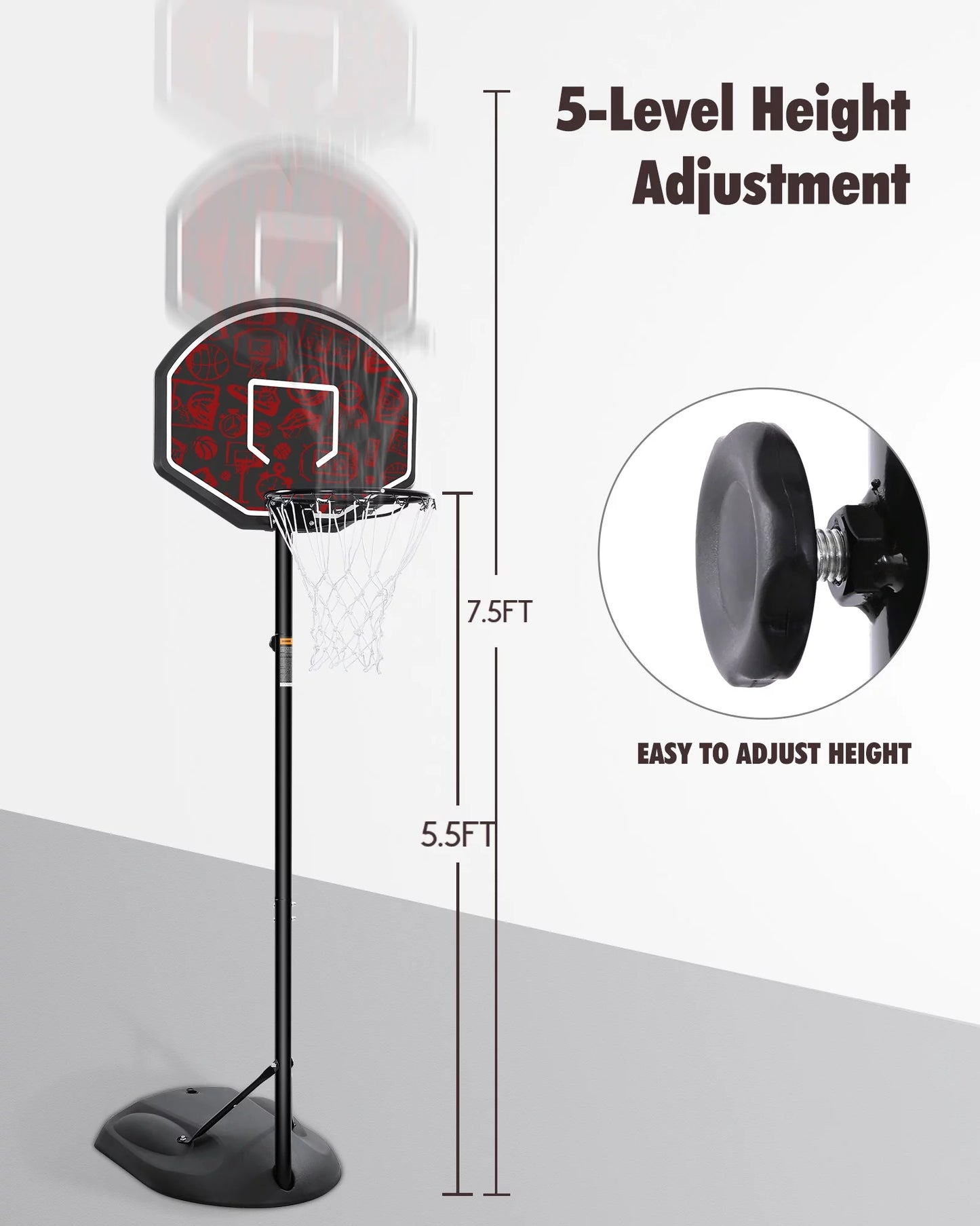 Basketball Hoop 32" Basketball Goal System Outdoor Height Adjustable 5.5Ft - 7.5Ft Orange Fashion Backboard