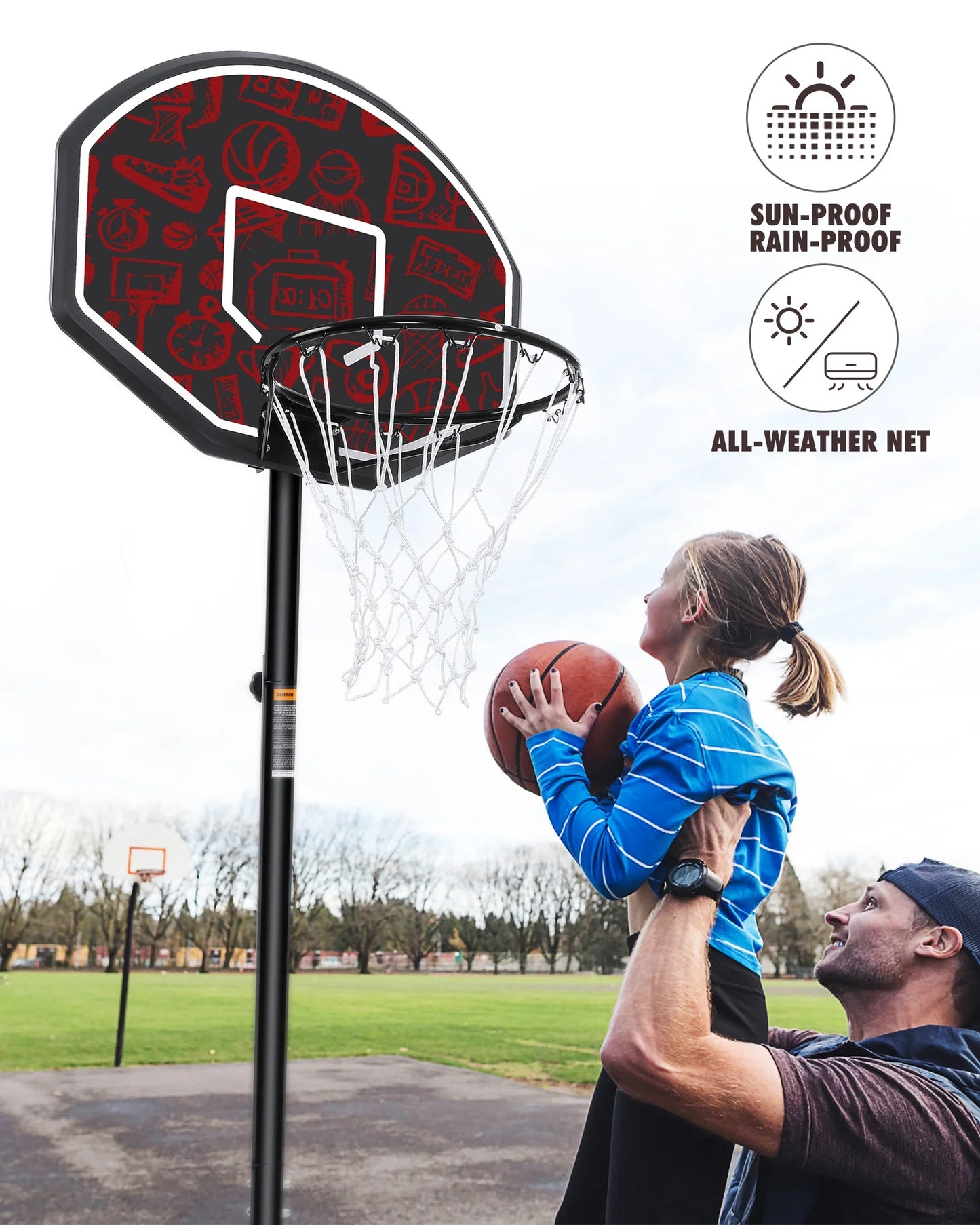 Basketball Hoop 32" Basketball Goal System Outdoor Height Adjustable 5.5Ft - 7.5Ft Orange Fashion Backboard