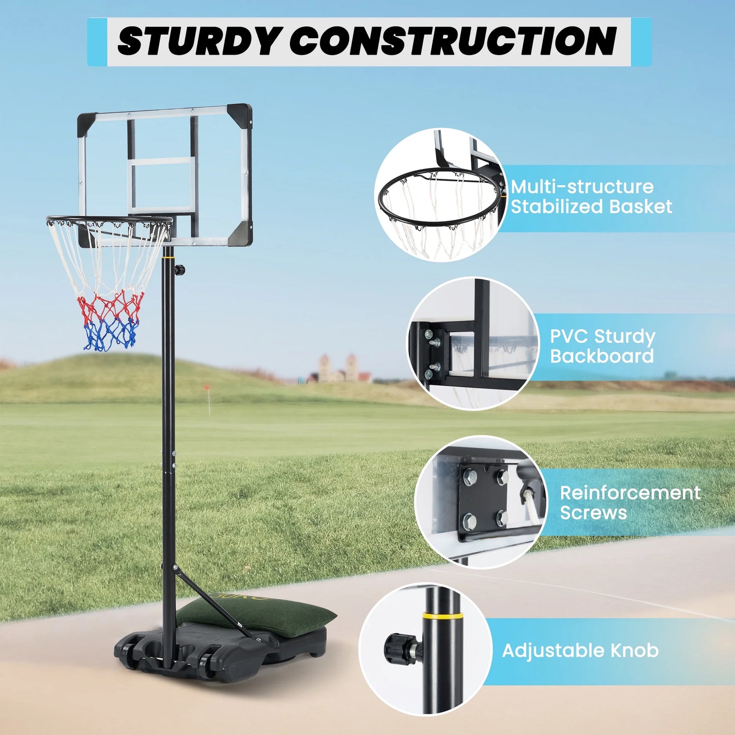 Basketball Hoop Basketball Goal System Height Adjustable 5.1Ft to 7Ft Court for All Age Ranges Indoor Outdoor Use