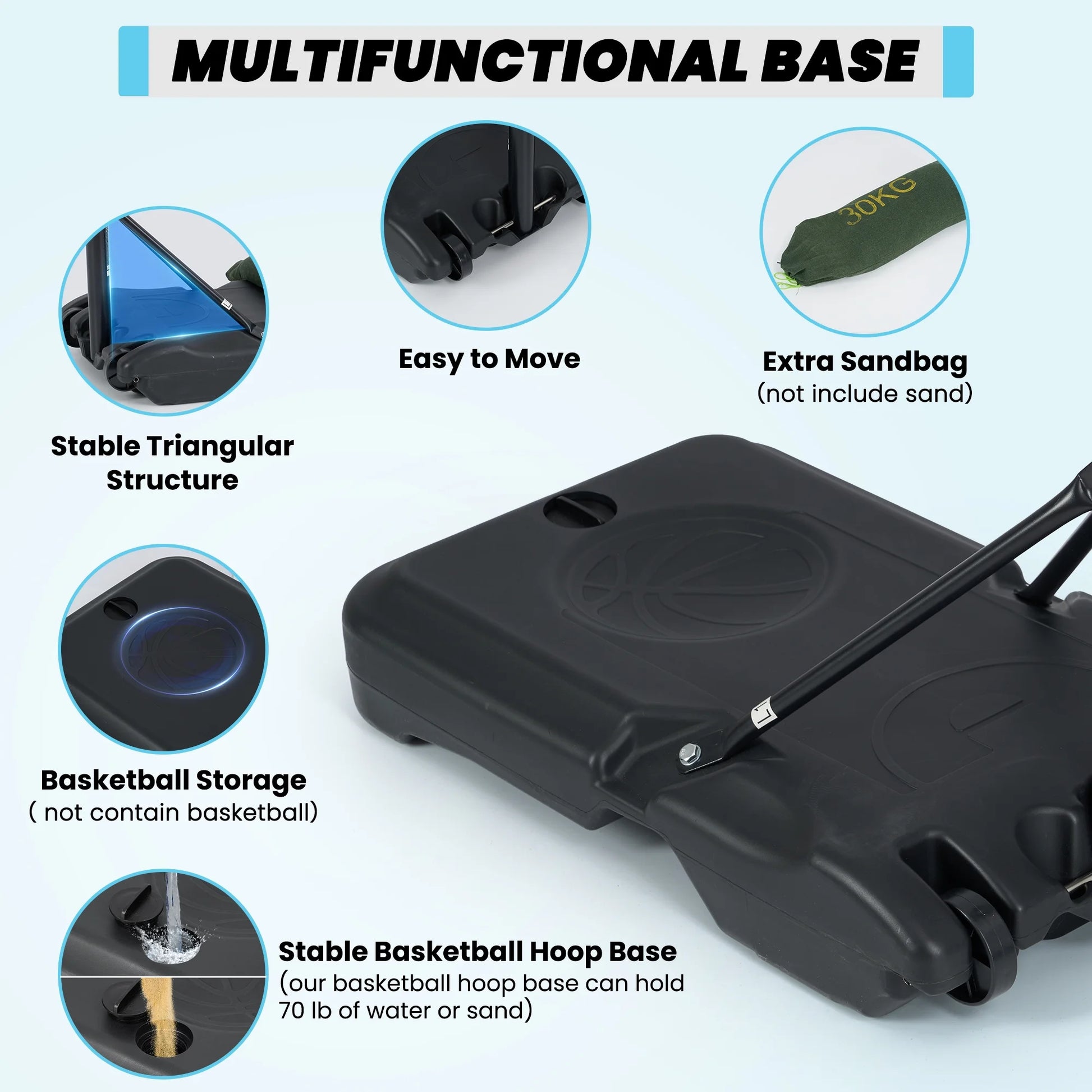 Basketball Hoop Basketball Goal System Height Adjustable 5.1Ft to 7Ft Court for All Age Ranges Indoor Outdoor Use