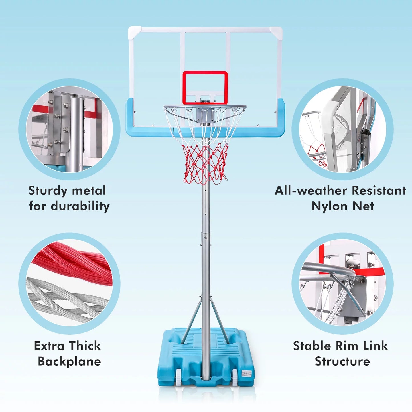 Basketball Hoop Portable Basketball Court PVC with Backboard & Adjustable Height Basketball Hoop for Outdoor