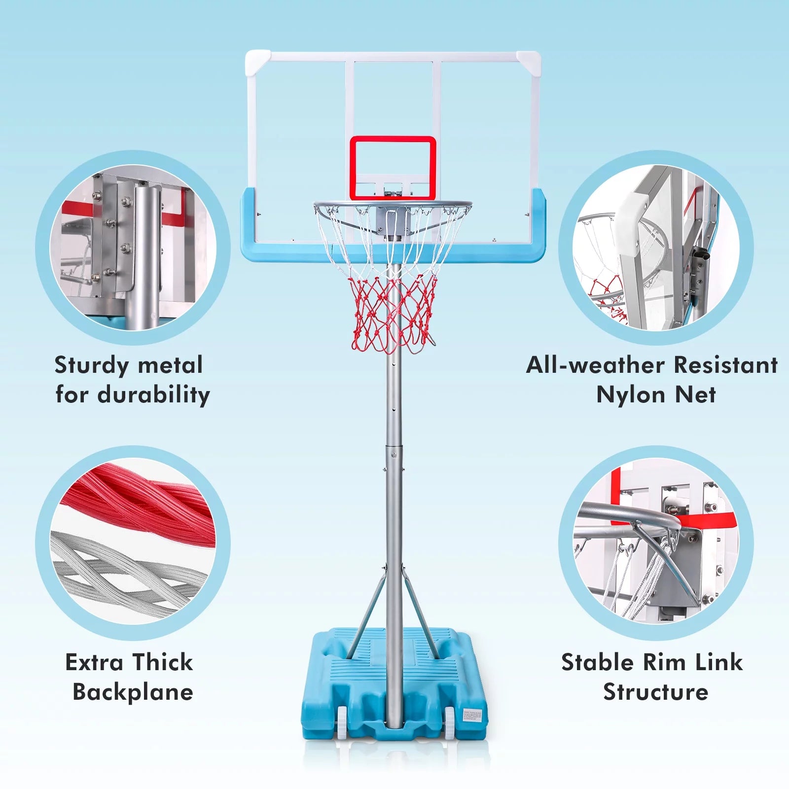 Basketball Hoop Portable Basketball Court PVC with Backboard & Adjustable Height Basketball Hoop for Outdoor