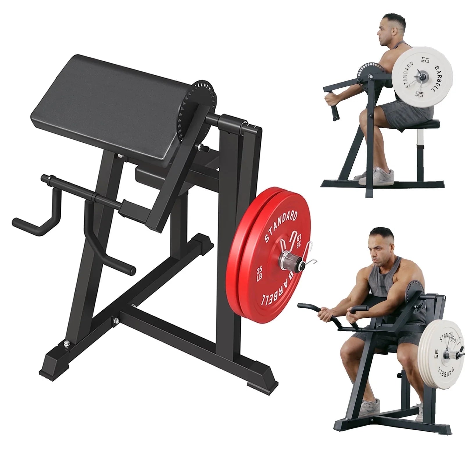 Bicep Tricep Preacher Curl Machine, Adjustable Seat, 2 in 1 Plate-Loaded Preacher Curl Machine for Home Gym