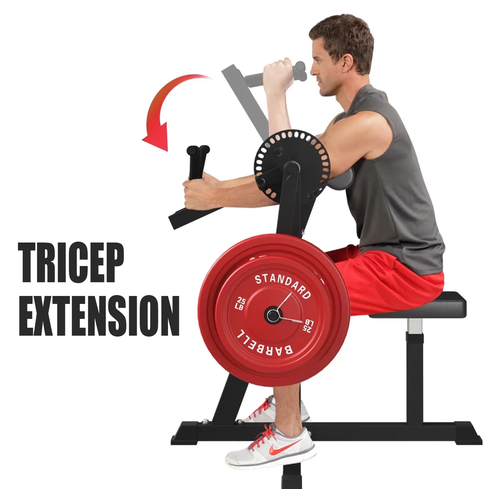 Bicep Tricep Preacher Curl Machine, Adjustable Seat, 2 in 1 Plate-Loaded Preacher Curl Machine for Home Gym