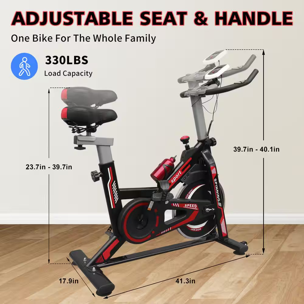 Black and Red Heavy Duty Steel Exercise Bike with Phone Bracket, Heavy Flywheel and LCD Monitor