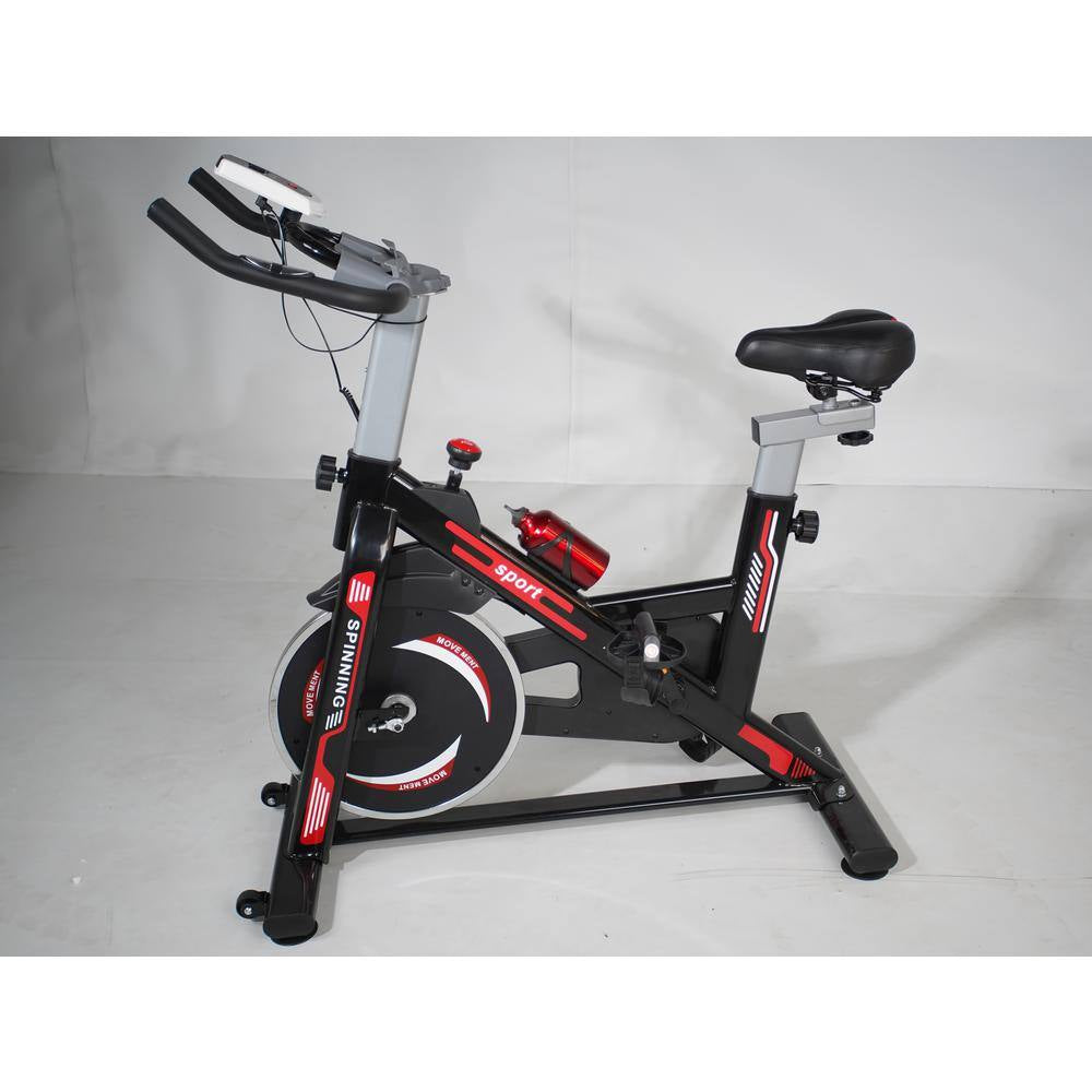 Black and Red Heavy Duty Steel Exercise Bike with Phone Bracket, Heavy Flywheel and LCD Monitor