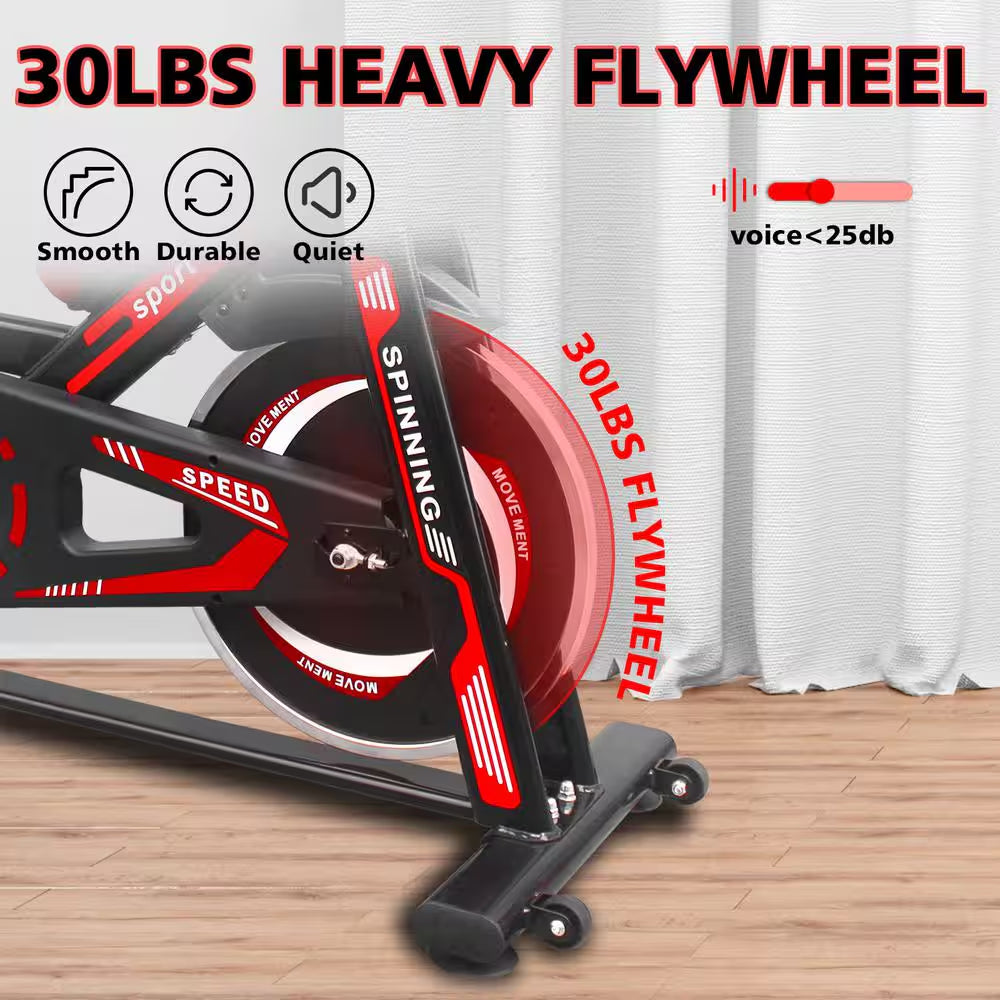 Black and Red Heavy Duty Steel Exercise Bike with Phone Bracket, Heavy Flywheel and LCD Monitor