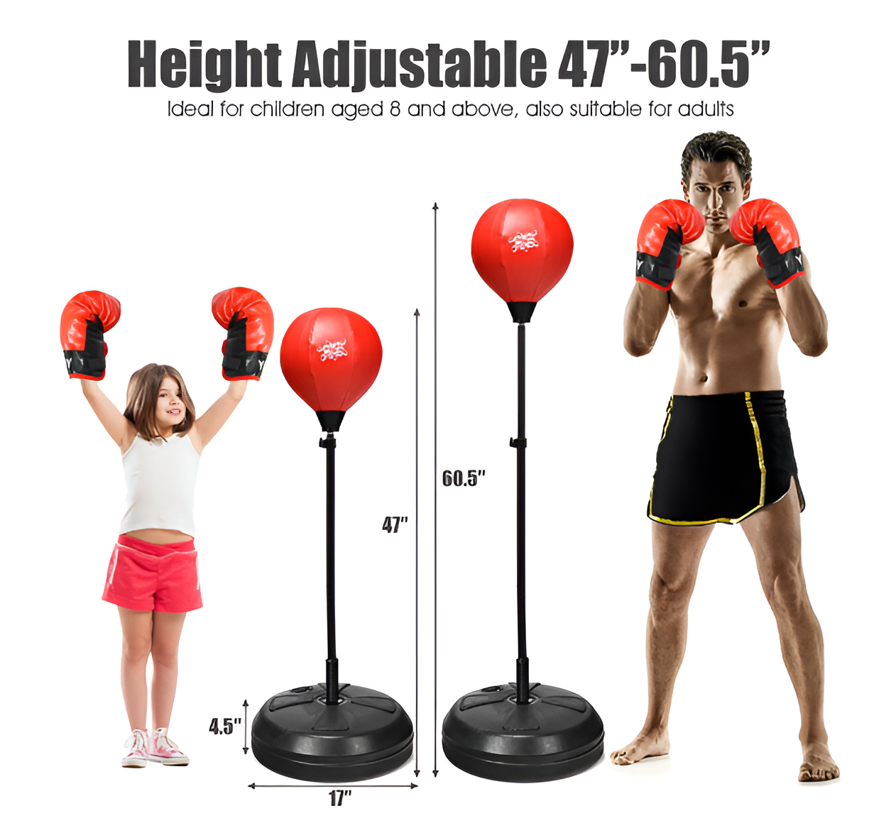 Boxing Punching Bag with Adjustable Stand & Gloves