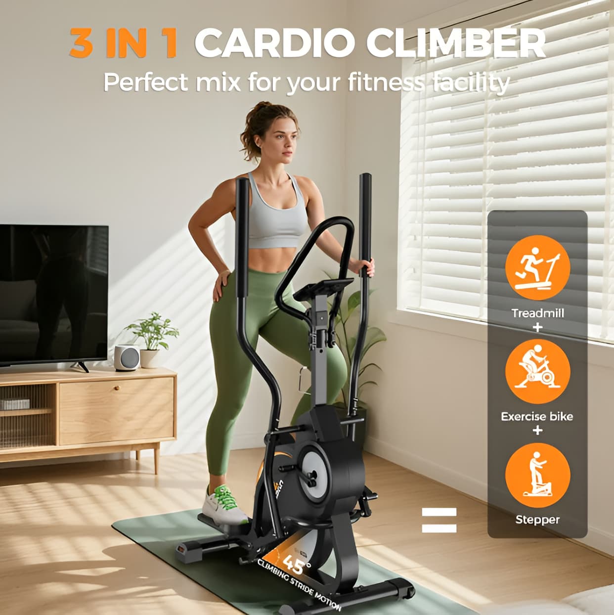 Cardio Climber Stepping Elliptical - 3 in 1 Cross Trainer for Home Gym