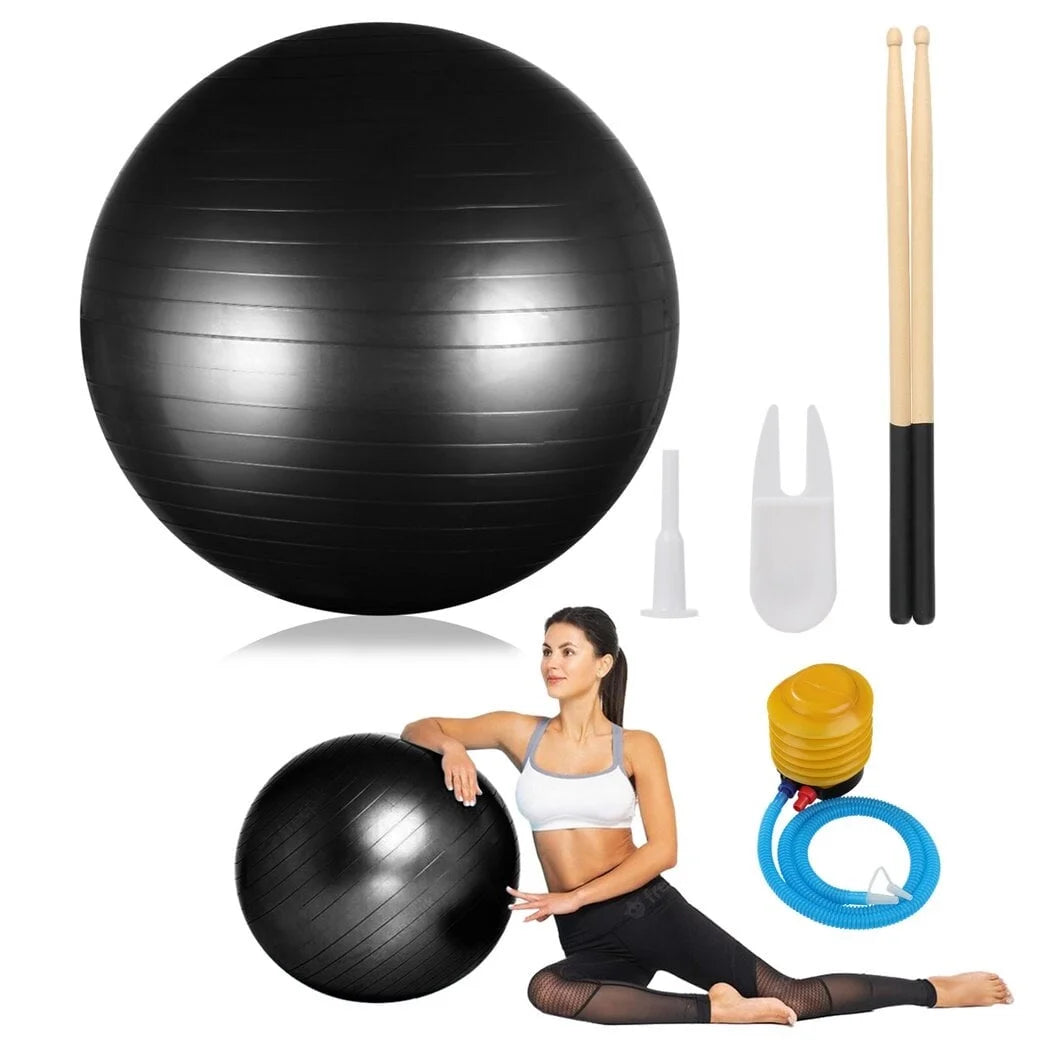 Cardio Drumming Equipment Set, Fitness Balance Ball with Pump & 3.2Oz Sticks, Aerobic Exercise Ball for Workouts, Stability, Pilates, Yoga, Pregnancy Gymnastics