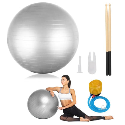 Cardio Drumming Equipment Set, Fitness Balance Ball with Pump & 3.2Oz Sticks, Aerobic Exercise Ball for Workouts, Stability, Pilates, Yoga, Pregnancy Gymnastics