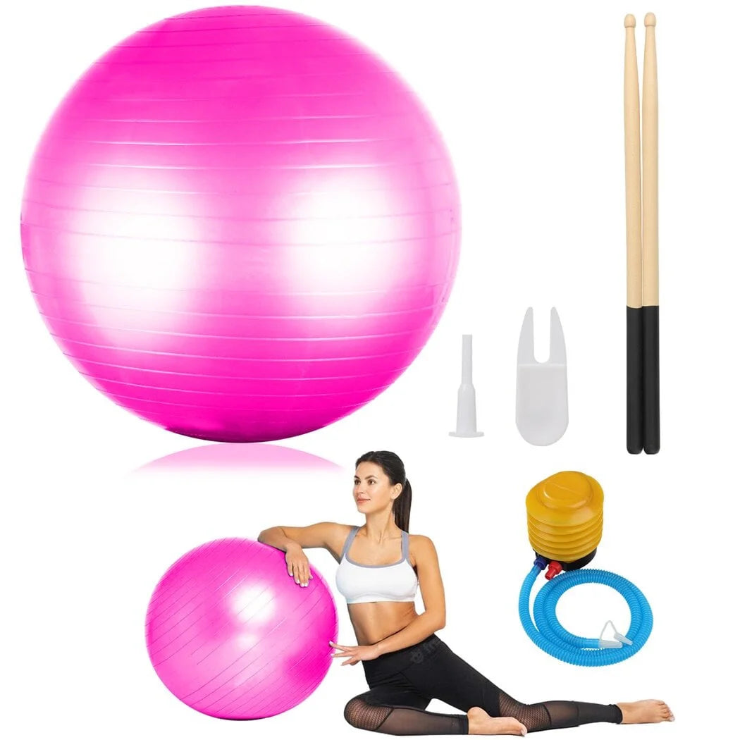 Cardio Drumming Equipment Set, Fitness Balance Ball with Pump & 3.2Oz Sticks, Aerobic Exercise Ball for Workouts, Stability, Pilates, Yoga, Pregnancy Gymnastics