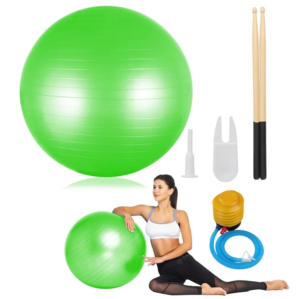 Cardio Drumming Equipment Set, Fitness Balance Ball with Pump & 3.2Oz Sticks, Aerobic Exercise Ball for Workouts, Stability, Pilates, Yoga, Pregnancy Gymnastics