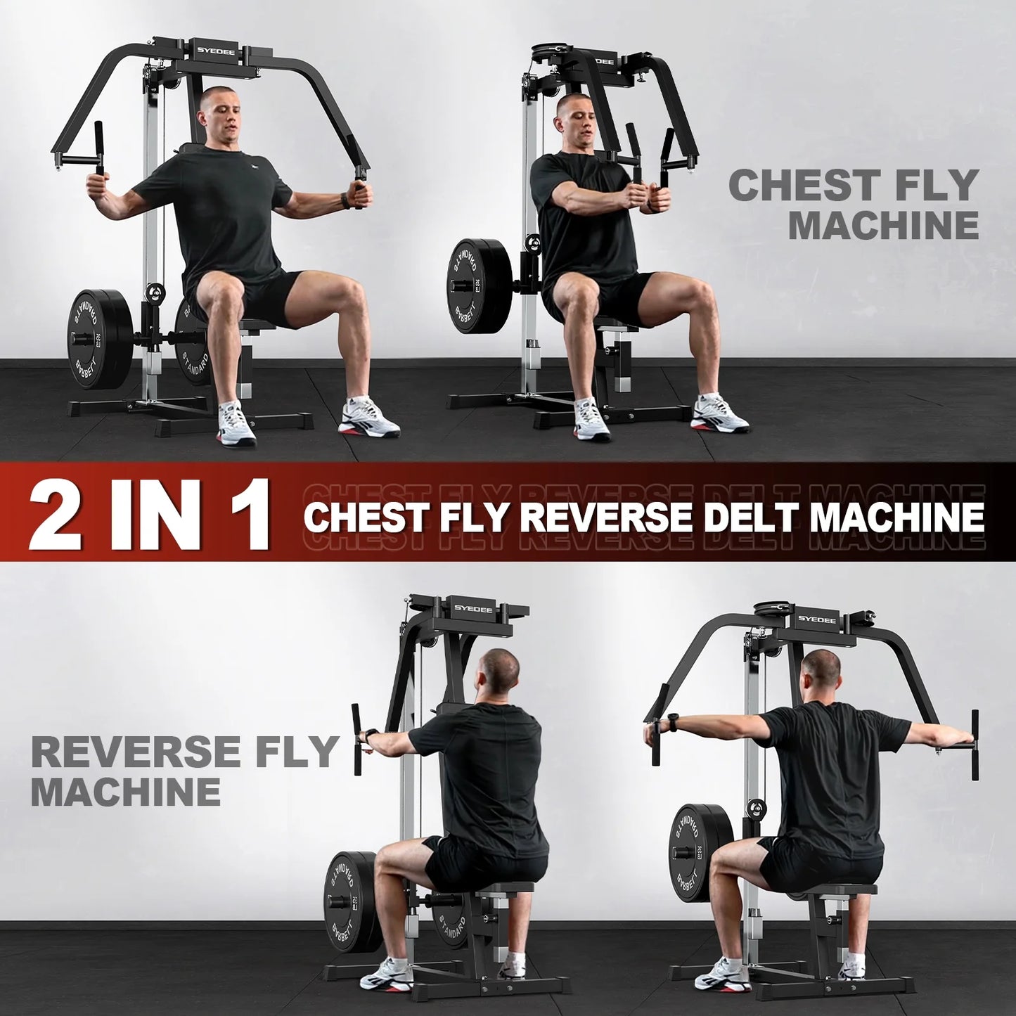 Chest Fly & Reverse Delt Machine, Plate-Loaded Pec Deck, 400 LBS Upper Body Specialty Machine, 4-Level Seat, 2:1 Ratio, Aluminum Pulleys, Compact Home Gym