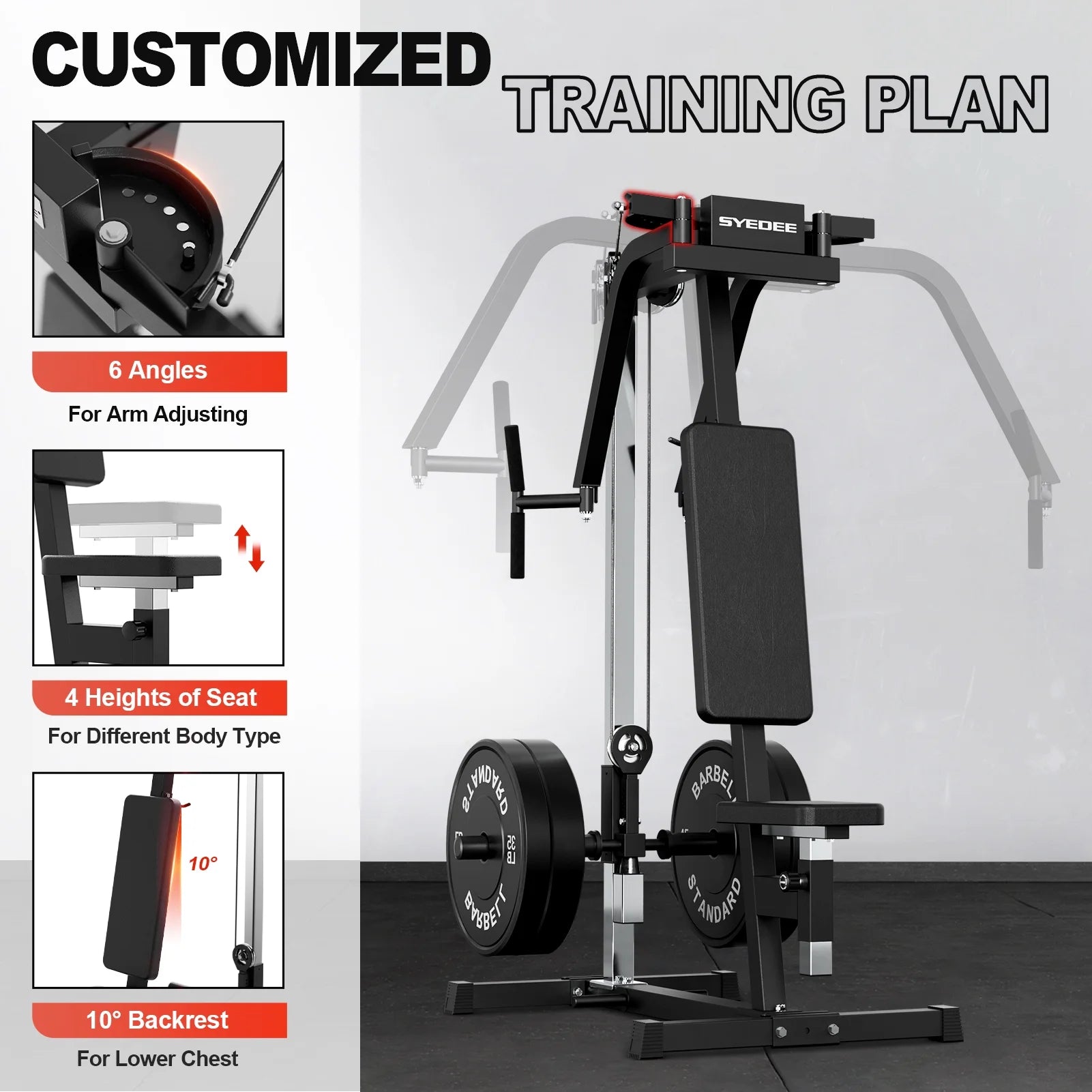 Chest Fly & Reverse Delt Machine, Plate-Loaded Pec Deck, 400 LBS Upper Body Specialty Machine, 4-Level Seat, 2:1 Ratio, Aluminum Pulleys, Compact Home Gym