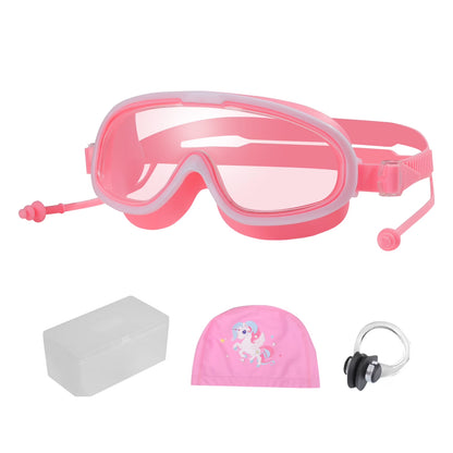 Children'S Swimming Goggles for 3-16 Years Old Kids HD Anti-Fog with Unicorn Swim Cap Pink