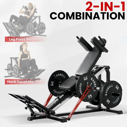 Compact Leg Sled Machine, Leg Press Machine Capacity 1000Lbs, Hack Squat Machine Combo, Calf Raise Home Gym