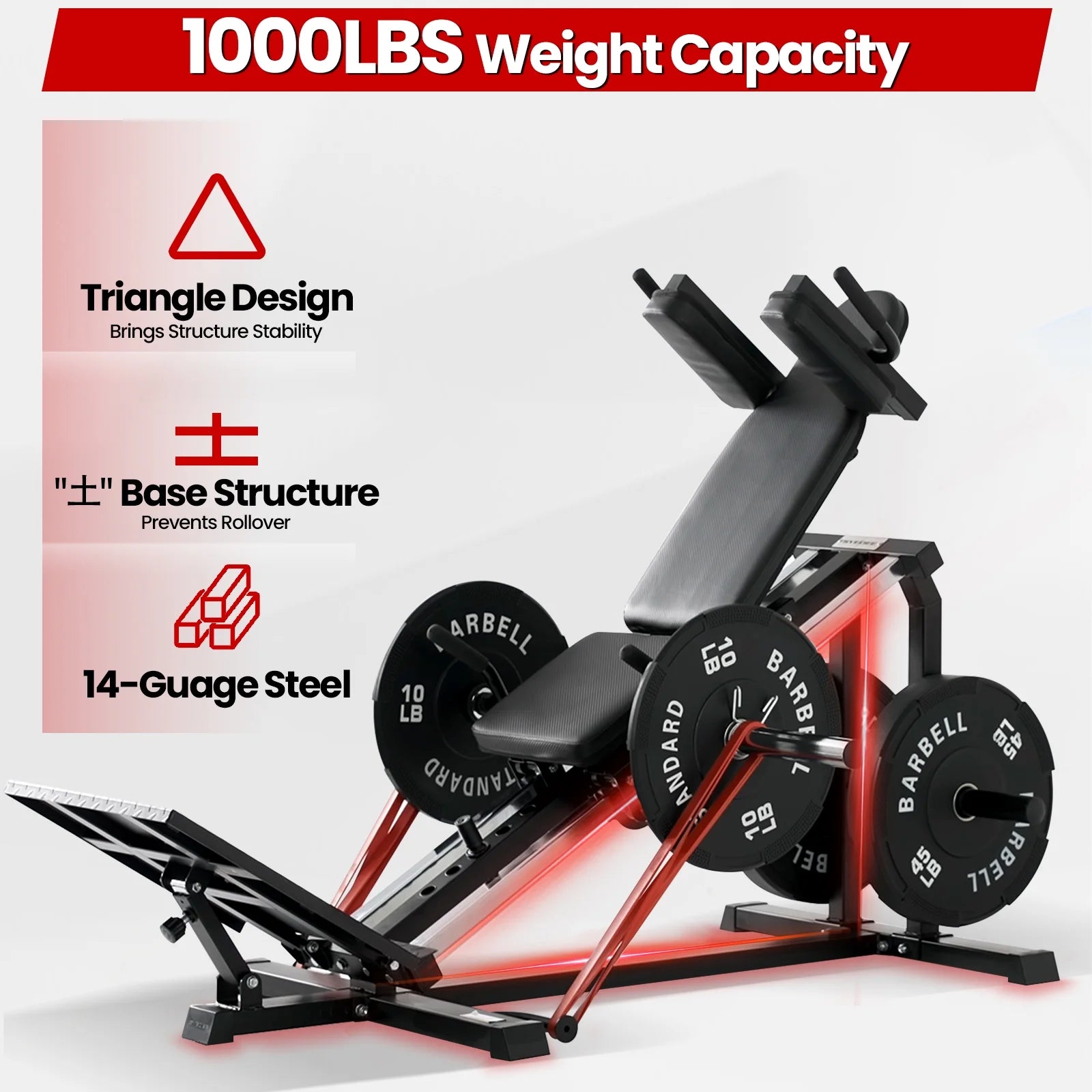 Compact Leg Sled Machine, Leg Press Machine Capacity 1000Lbs, Hack Squat Machine Combo, Calf Raise Home Gym